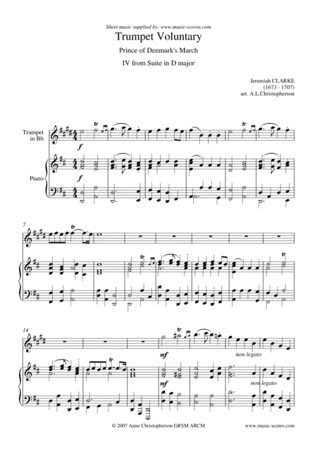 Trumpet Voluntary, or Prince of Denmark's March - Trumpet and Piano - D major (arr. Anne L Christopherson GRSM ARCM)