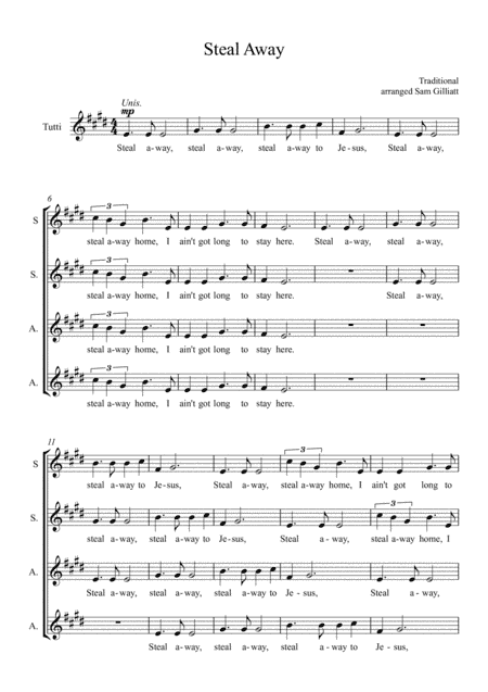 Steal Away (SSAA choir a cappella) (arr. Sam Gilliatt)
