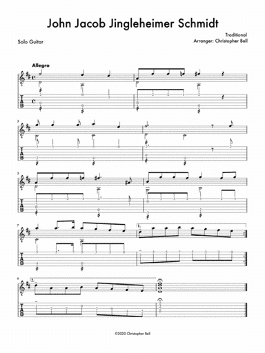 John Jacob Jingleheimer Schmidt (Level 2 Guitar) (arr. Christopher Bell)