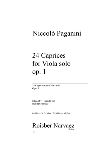 Paganini: 24 Caprices for Viola URTEXT (arr. Roisber Narvaez)