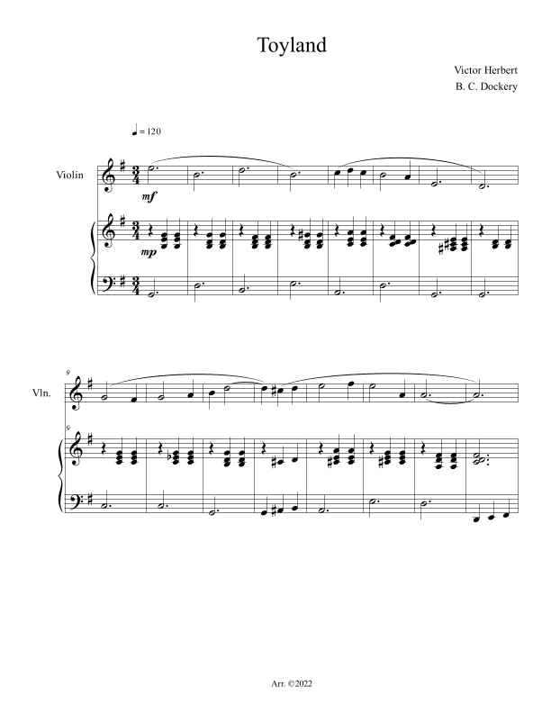 Toyland (Violin Solo with Piano Accompaniment) (arr. B. C. Dockery)