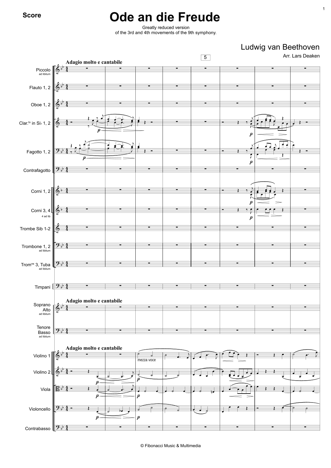 Ode an die Freude - Orchestral Score & Parts (arr. Lars Deaken)