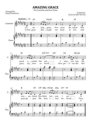 Amazing Grace (for contralto vocal with easy piano) (arr. Daniel Nakamura)