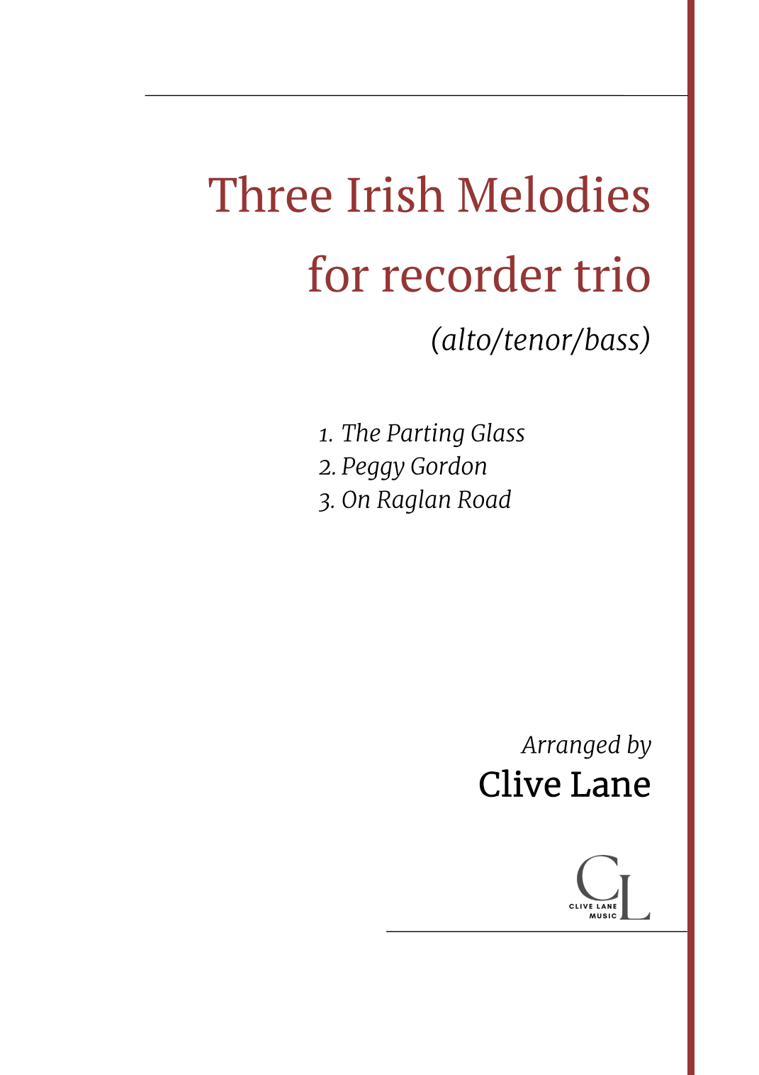 Three Irish Melodies for recorder trio (arr. Clive Lane)