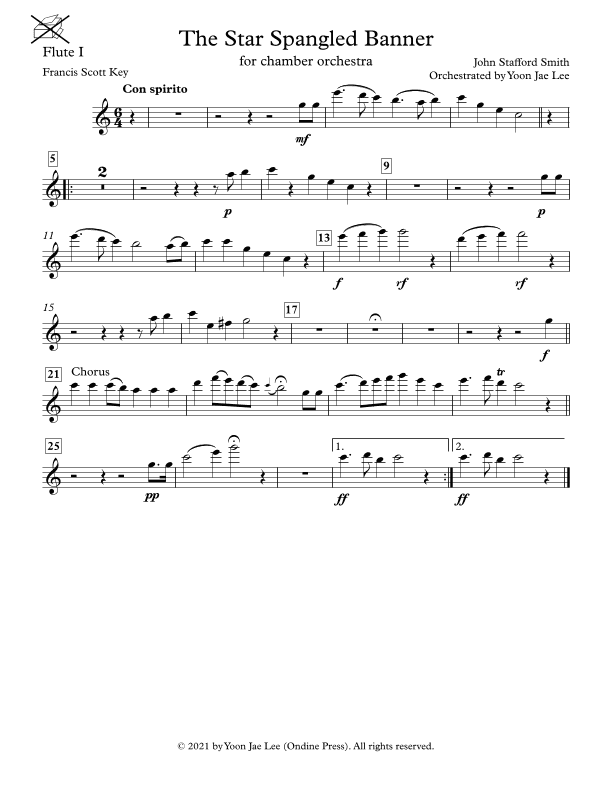 The Star Spangled Banner (US National Anthem) for Chamber Orchestra - Set of Parts (arr. Yoon Jae Lee)