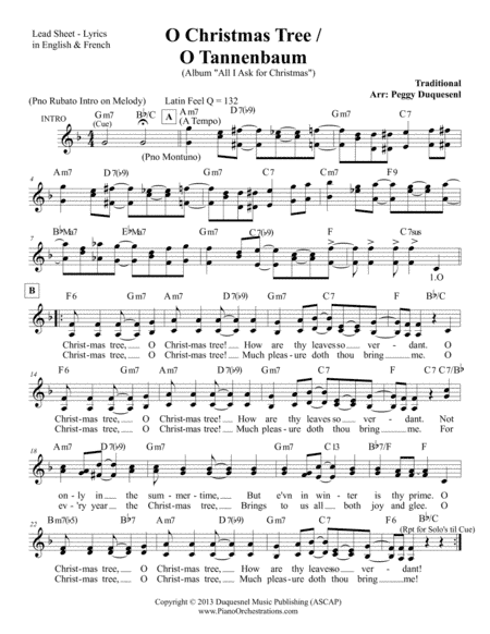 O Christmas Tree (O Tannenbaum) w Lyrics (arr. Peggy Duquesnel, Duquesnel Music Publishing. ASCAP)