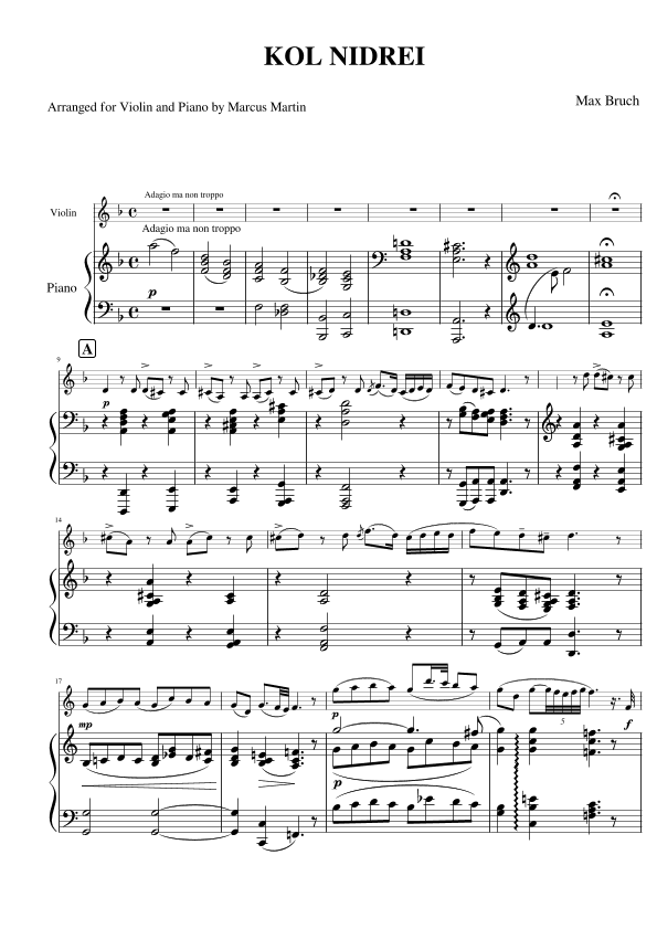 Kol Nidrei arranged for Violin and Piano (arr. Marcus Martin)