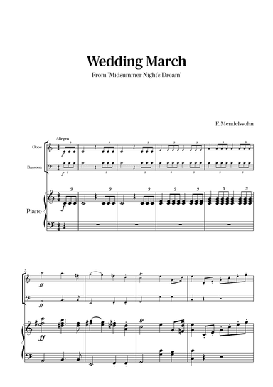 Felix Mendelssohn - Wedding March From Midsummer Night's Dream for Oboe, Bassoon and Piano (arr. Cadenza Editions)