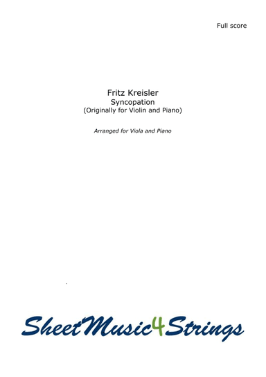 Kreisler, F. - Syncopation, Arranged for Viola and Piano (arr. SheetMusic4Strings)