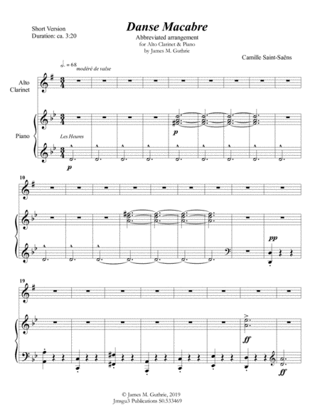 Saint-Saëns: Danse Macabre for Alto Clarinet & Piano Short Version (arr. James M. Guthrie)