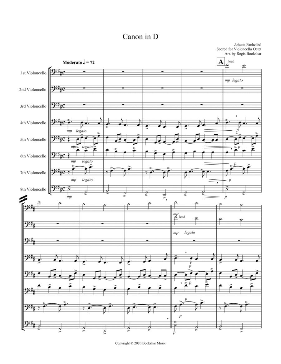 Canon in D (Pachelbel) (D) (Violoncello Octet) (arr. Regis Bookshar)