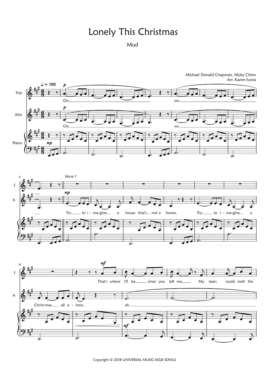 Lonely This Christmas (arr. Karen Ivana)