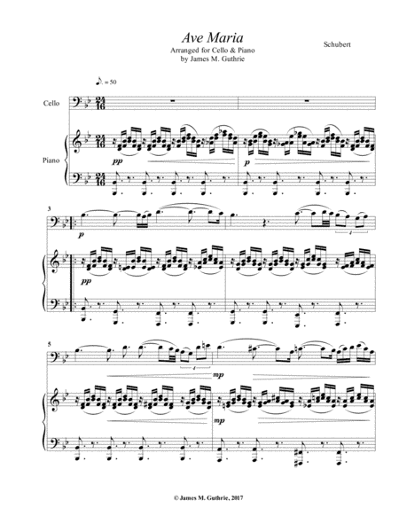 Schubert: Ave Maria for Cello & Piano (arr. James M. Guthrie, ASCAP)