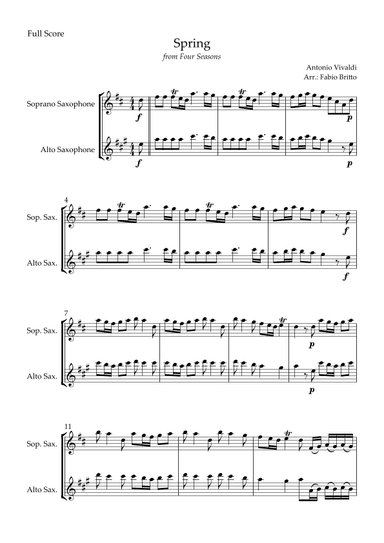 Spring (from Four Seasons of Antonio Vivaldi) for Soprano Saxophone & Alto Saxophone Duo (arr. Fabio Britto)
