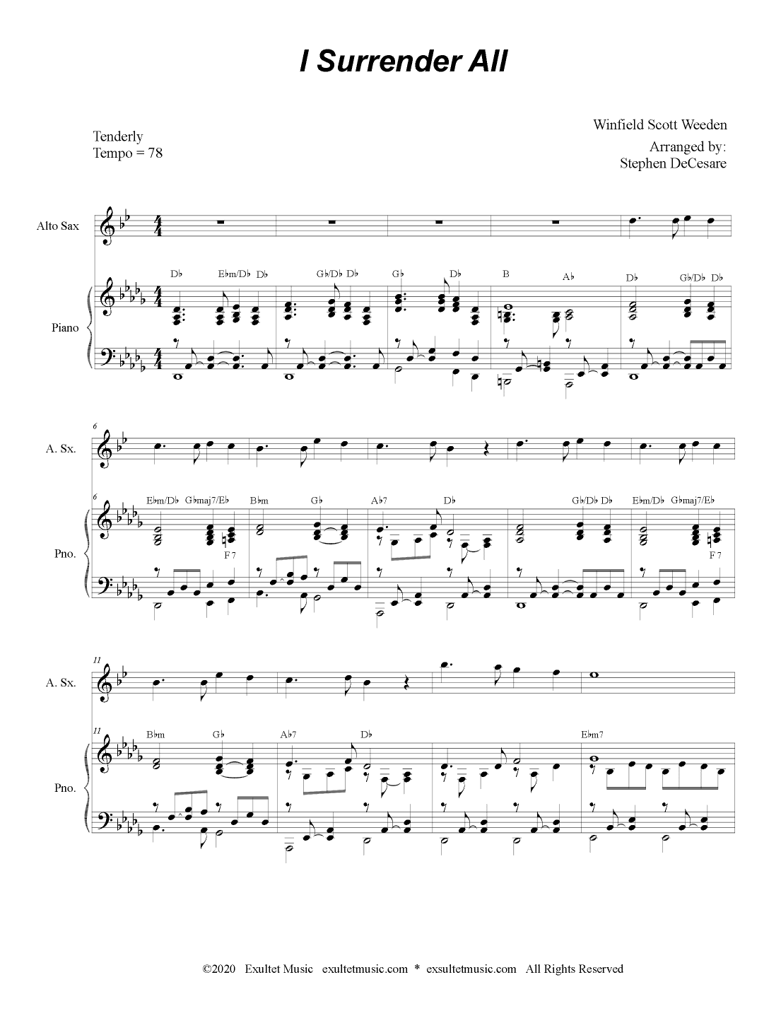 I Surrender All (Alto Saxophone and Piano) (arr. Stephen DeCesare)