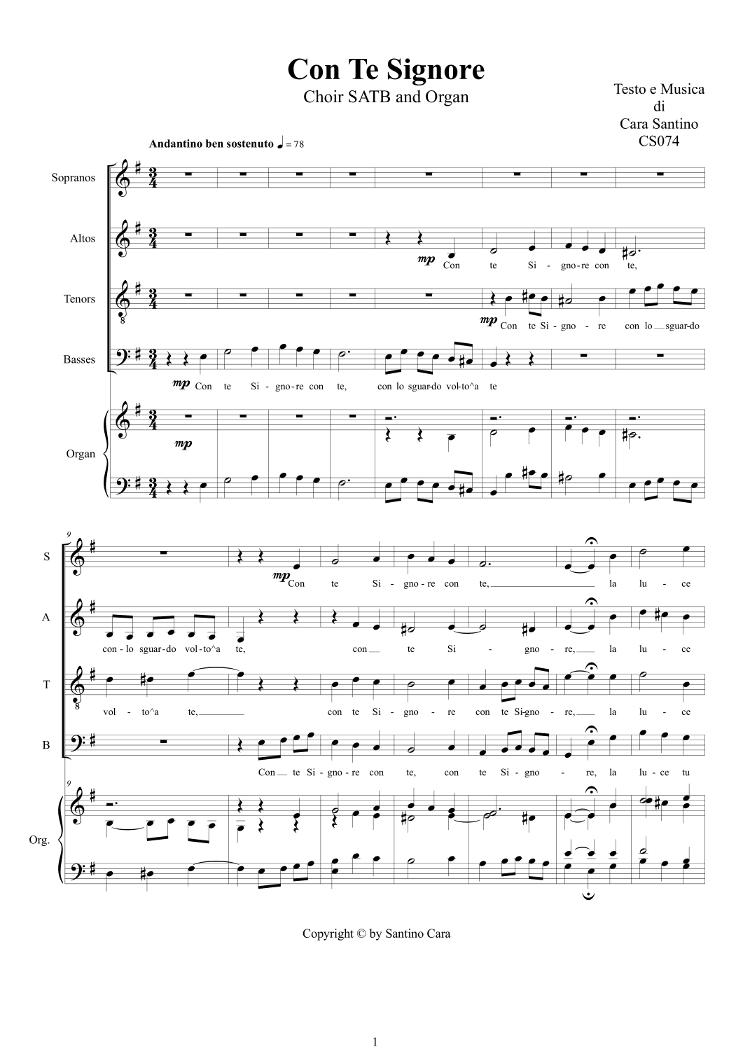 Con Te Signore - Choir SATB and organ