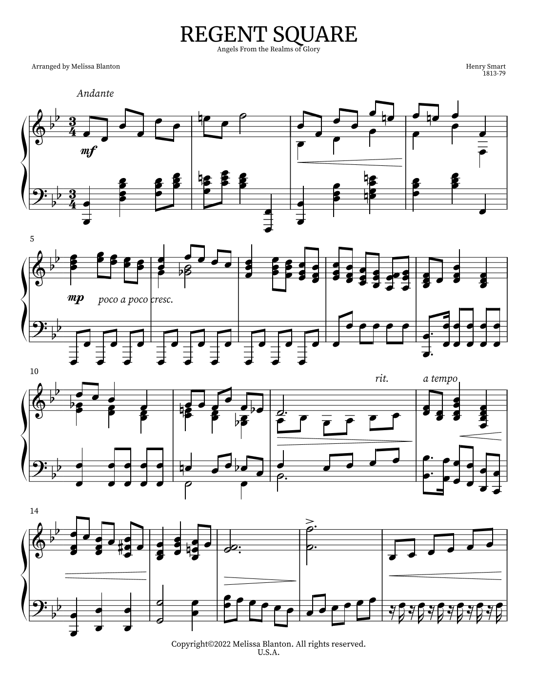 REGENT SQUARE Angels From the Realms of Glory (arr. Melissa Blanton)
