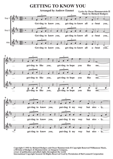 Getting To Know You (arr. Andrew Emmet)