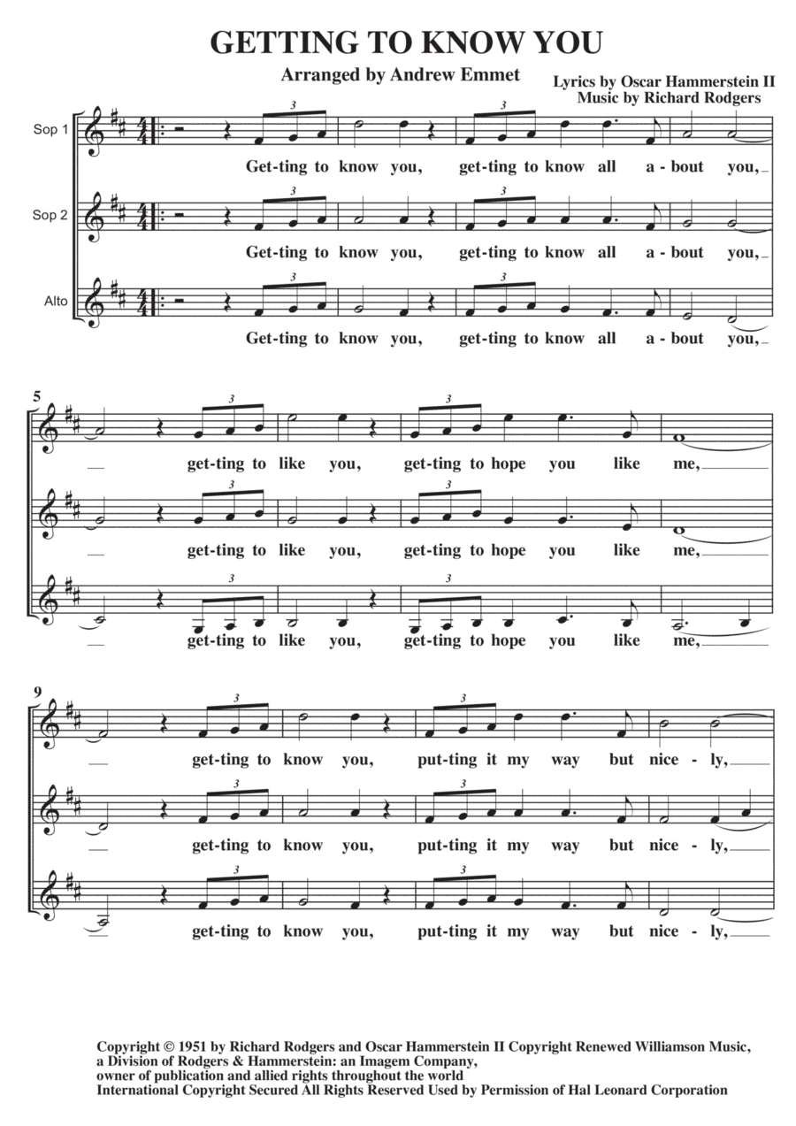 Getting To Know You (arr. Andrew Emmet)