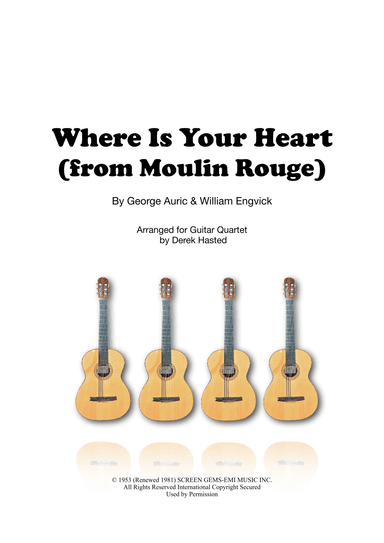 Where Is Your Heart (the Song From Moulin Rouge) (arr. Derek Hasted)
