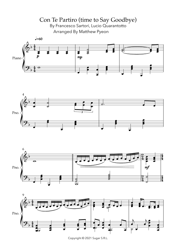 Con Te Partiro (time To Say Goodbye) (arr. Matthew pyeon)