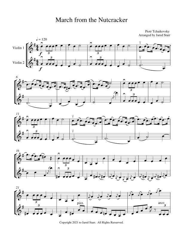 March from the Nutcracker for Violin Duet (arr. Jared Starr)