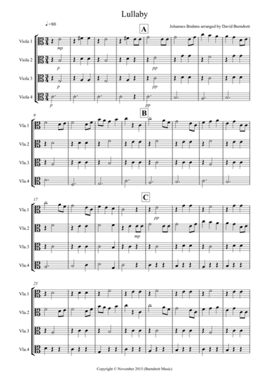 Brahms Lullaby for Viola Quartet (arr. David Burndrett)