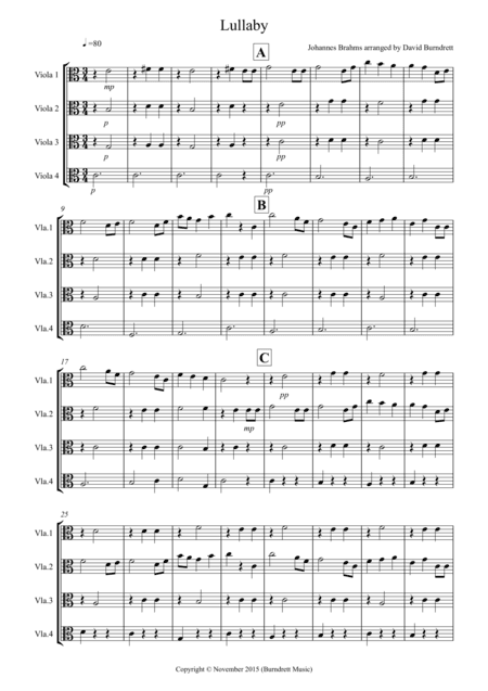 Brahms Lullaby for Viola Quartet (arr. David Burndrett)