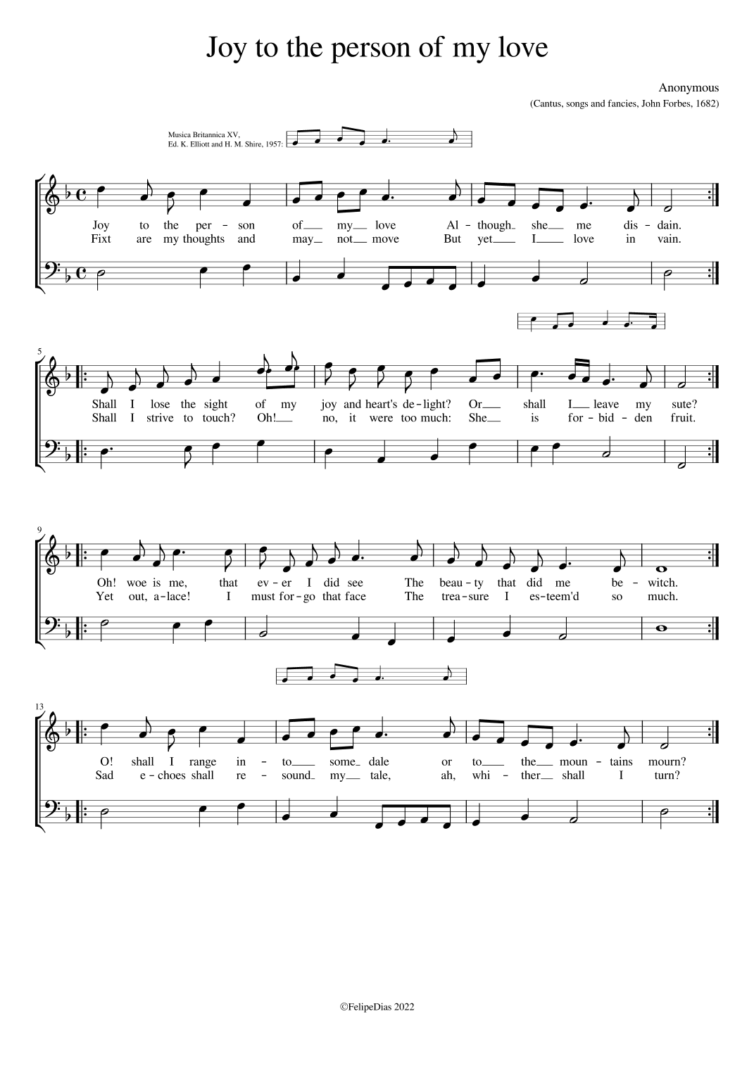 Joy to the person of my love (arr. Early Music Scores)
