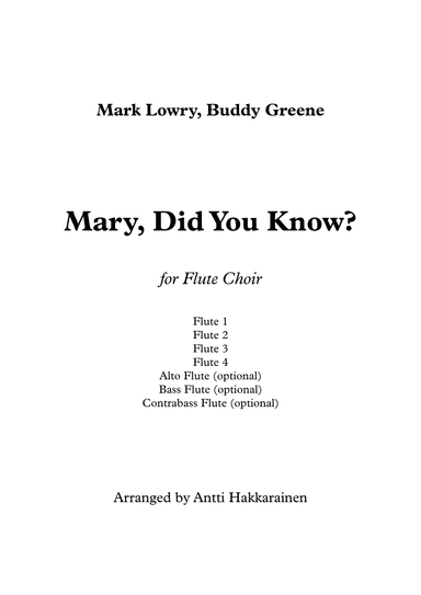 Mary, Did You Know? (arr. Antti Hakkarainen)