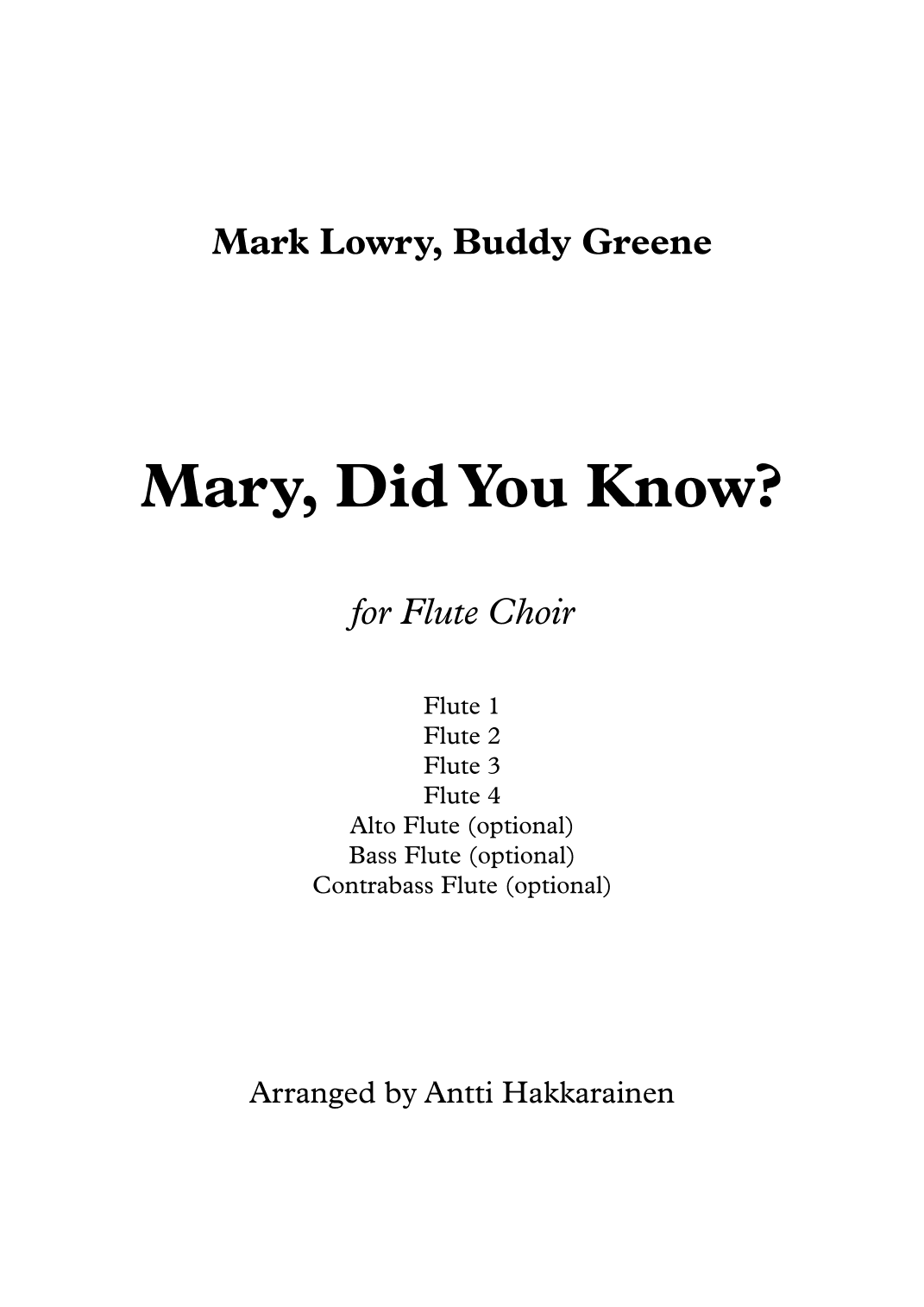 Mary, Did You Know? (arr. Antti Hakkarainen)