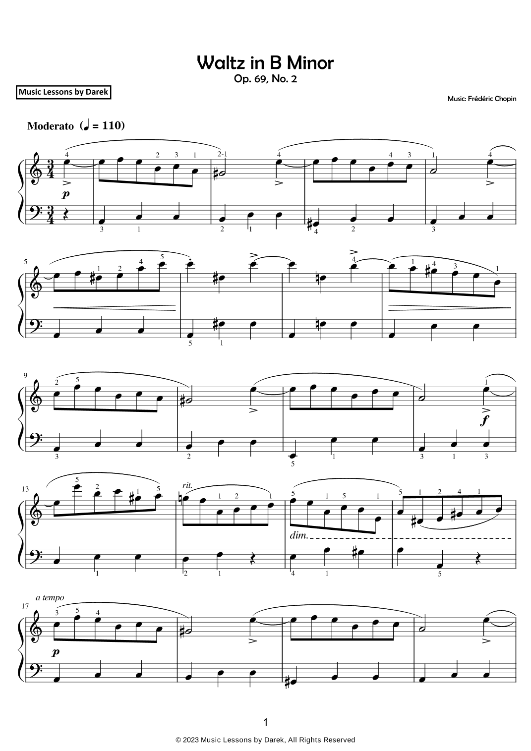 Waltz in B Minor (EASY PIANO) Op. 69, No. 2 [Frédéric Chopin] (arr. Darek)