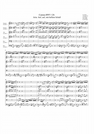Aria: Auf, auf, mit hellem Schall from Cantata BWV 128 (arrangement for 6 recorders) (arr. Gil Garty)
