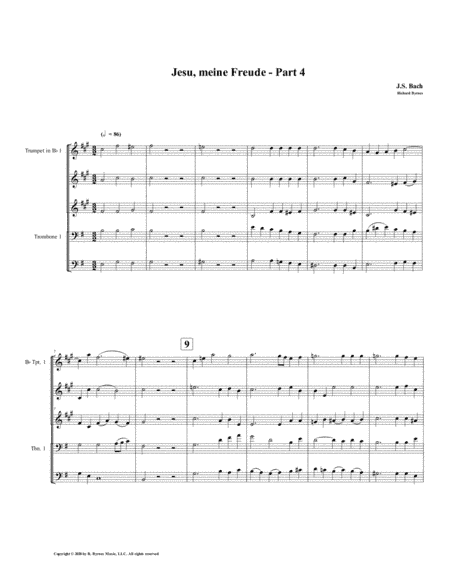 Jesu, meine Freude - Part 4, by J.S. Bach for Brass Quintet (arr. Richard Byrnes)