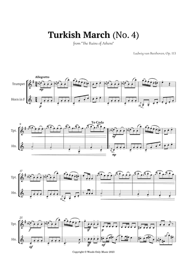 Turkish March by Beethoven for Trumpet and French Horn Duet (arr. Ander)