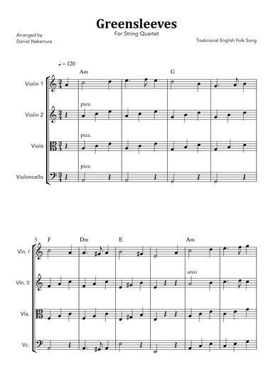 Greensleeves (For String Quartet) (arr. Daniel Nakamura)