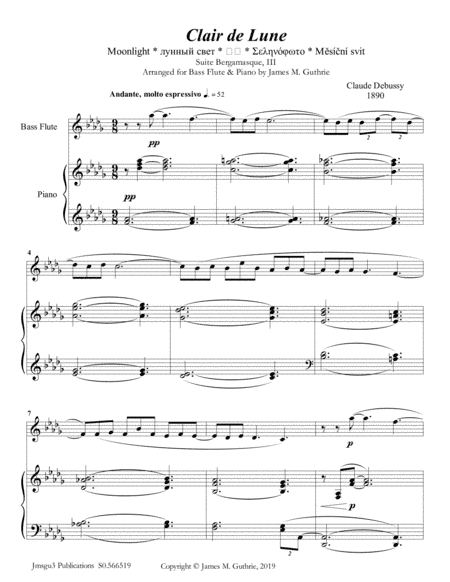 Debussy: Claire de Lune for Bass Flute & Piano (arr. James M. Guthrie)