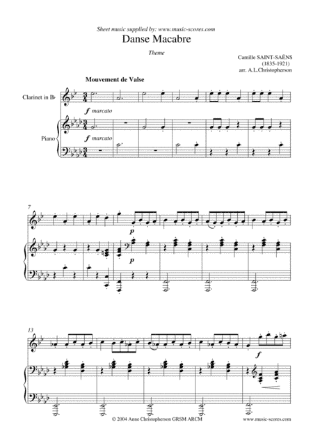 Danse Macabre - Clarinet and Piano (arr. Anne Christopherson GRSM ARCM)