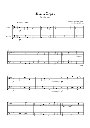 Silent Night (Cello Duet) - Beginner Level (arr. Henrique Oliveira)