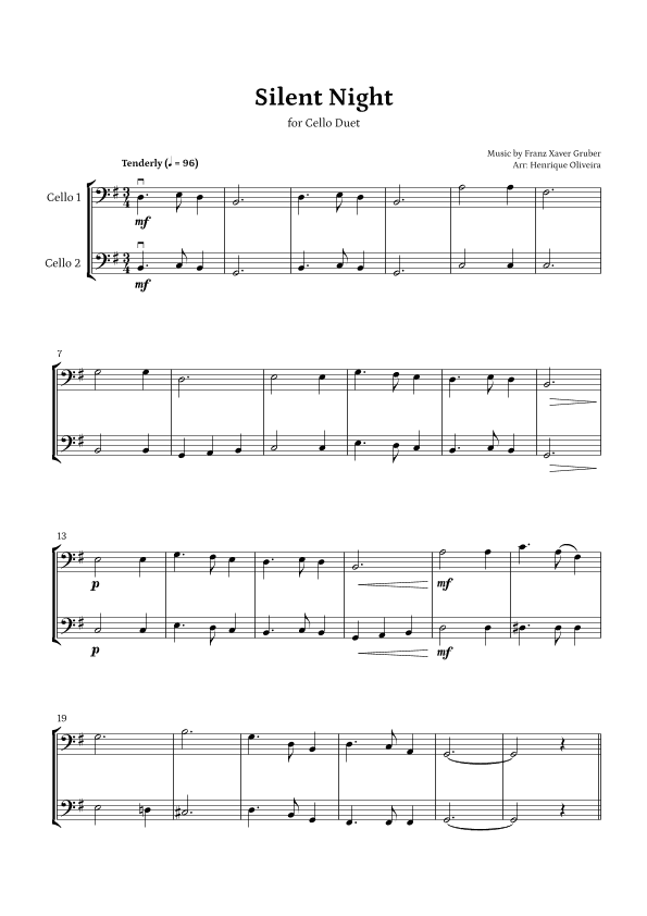 Silent Night (Cello Duet) - Beginner Level (arr. Henrique Oliveira)