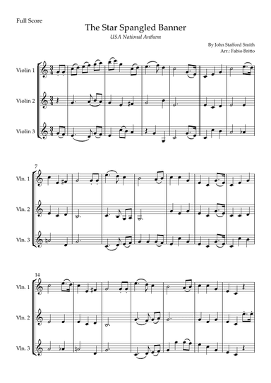 The Star Spangled Banner (USA National Anthem) for Violin Trio (arr. Fabio Britto)
