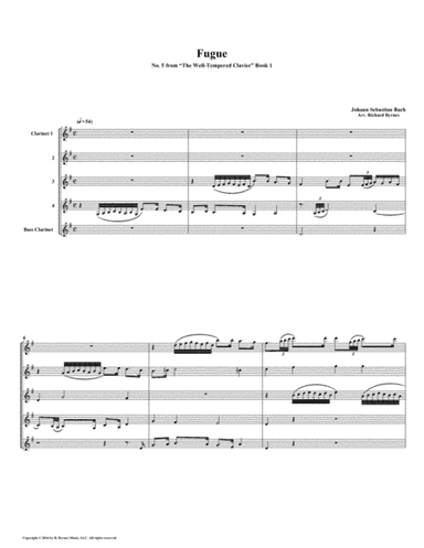 Fugue 05 from Well-Tempered Clavier, Book 1 (Clarinet Quintet) (arr. Richard Byrnes)