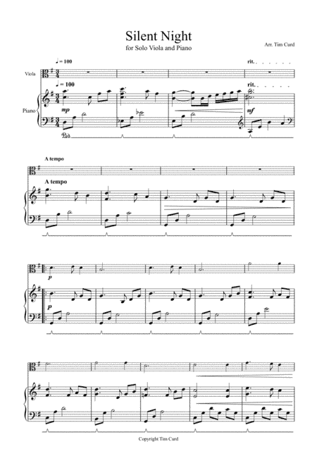 Silent Night for Solo Viola and Piano (arr. Tim Curd)