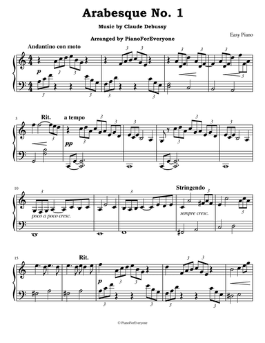 Arabesque No. 1 - Debussy (Easy Piano) (arr. PianoForEveryone)