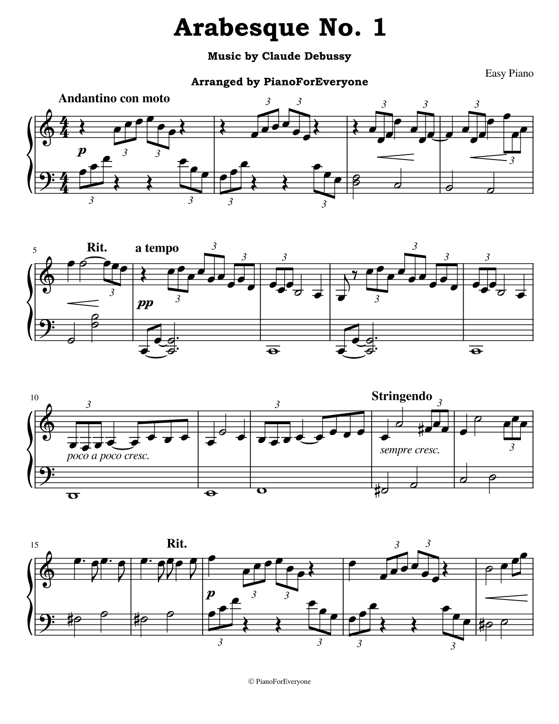 Arabesque No. 1 - Debussy (Easy Piano) (arr. PianoForEveryone)
