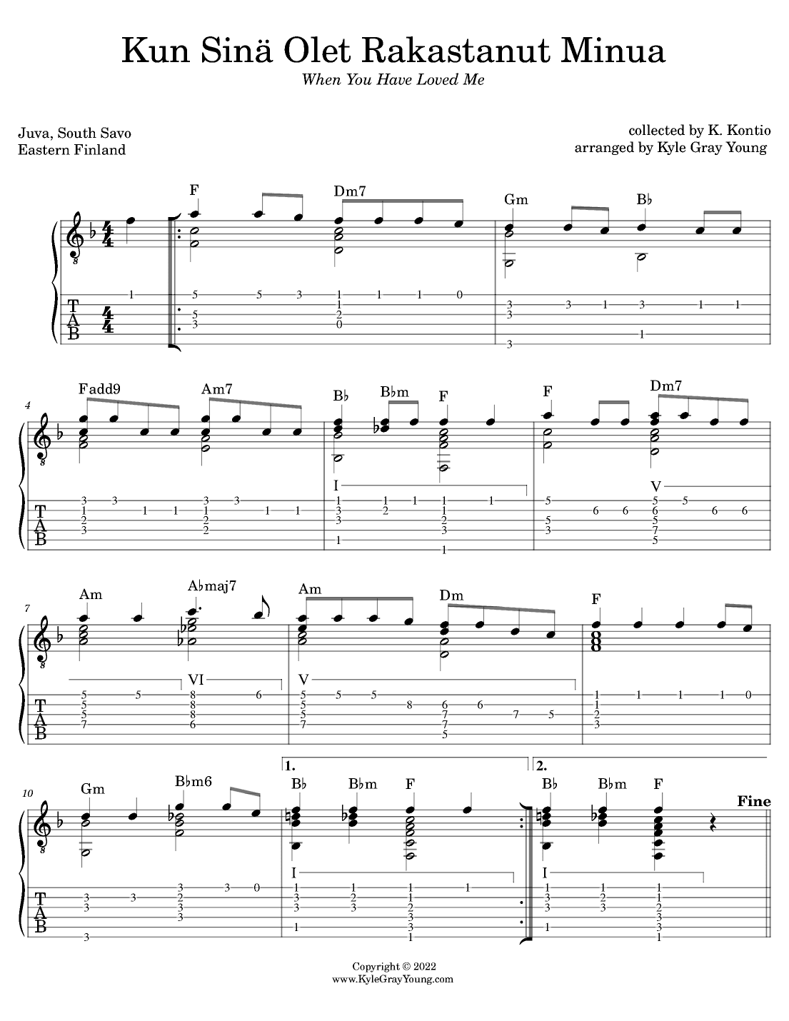 Kun Sinä Olet Rakastanut Minua (When You Have Loved Me) (guitar tab) (arr. Kyle Gray Young)