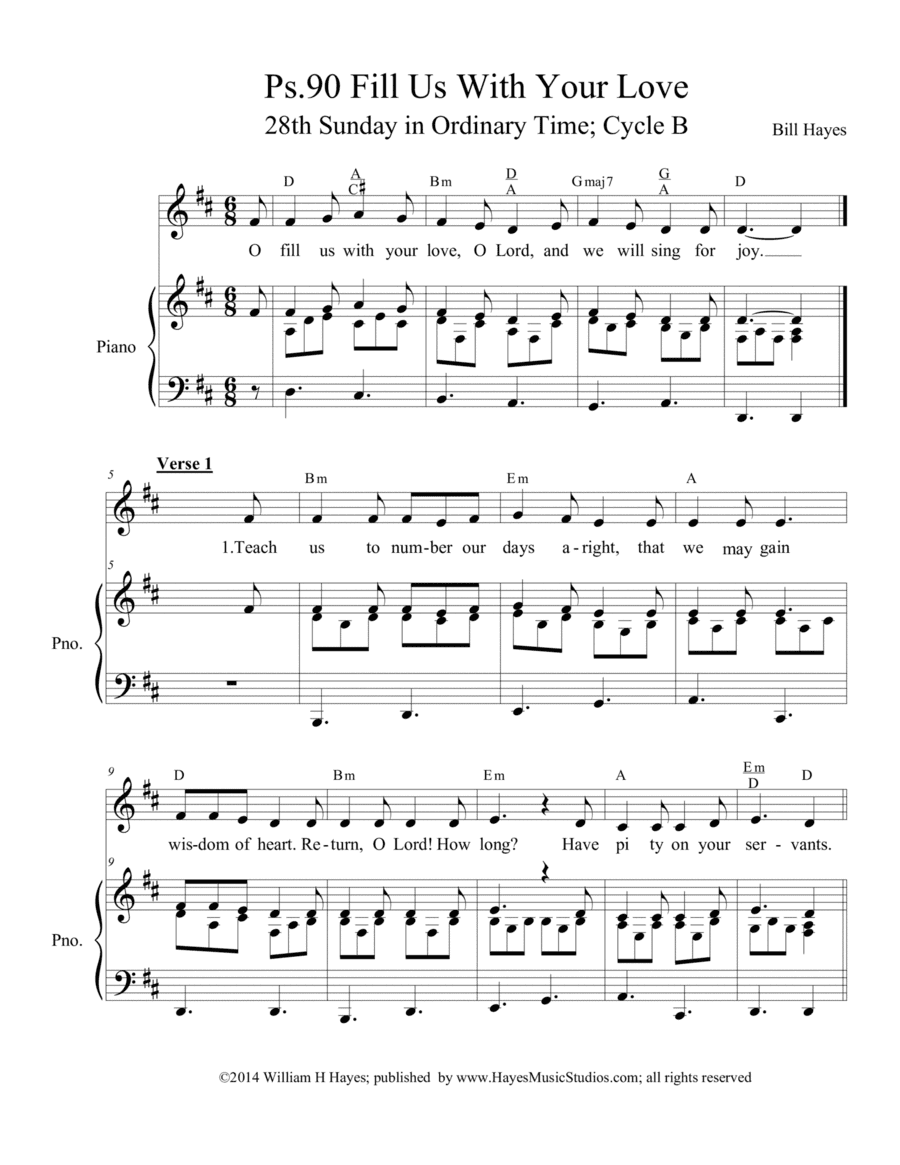 Psalm 90:  Fill Us With Your Love (piano/vocal)