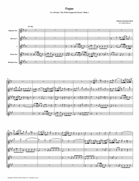 Fugue 18 from Well-Tempered Clavier, Book 1 (Saxophone Quintet) (arr. Richard Byrnes)