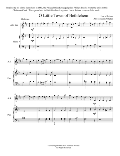 Christmas Duets for Alto Saxophone & Piano:  Little Town of Bethlehem (arr. Meredith Whelan)
