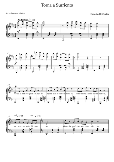 Torna a Surriento_D -  major key (or relative minor key) (arr. Albert van Niasky)